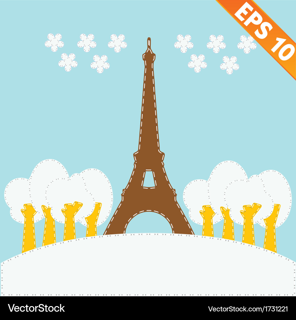 Eiffel tower with stitch style background vector image