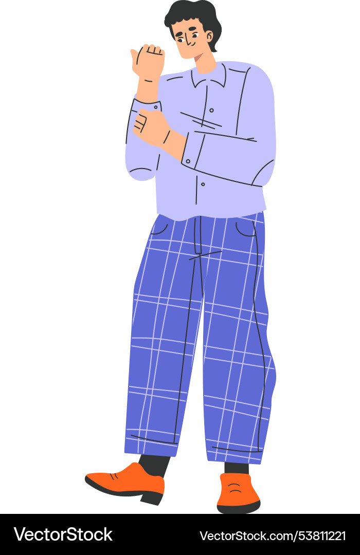 Man character dress up put on clothes button shirt Man character dress up put on clothes button shirt vector image