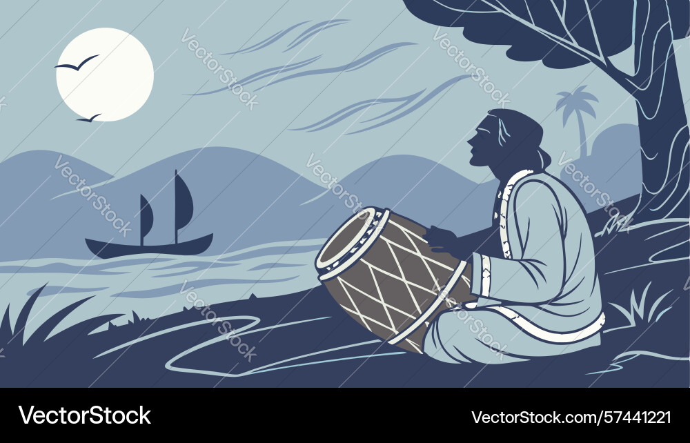 Man playing drum by lake design generative ai Vector Image
