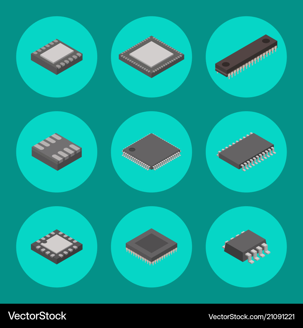 Microchip computer isometric chip Vector Image