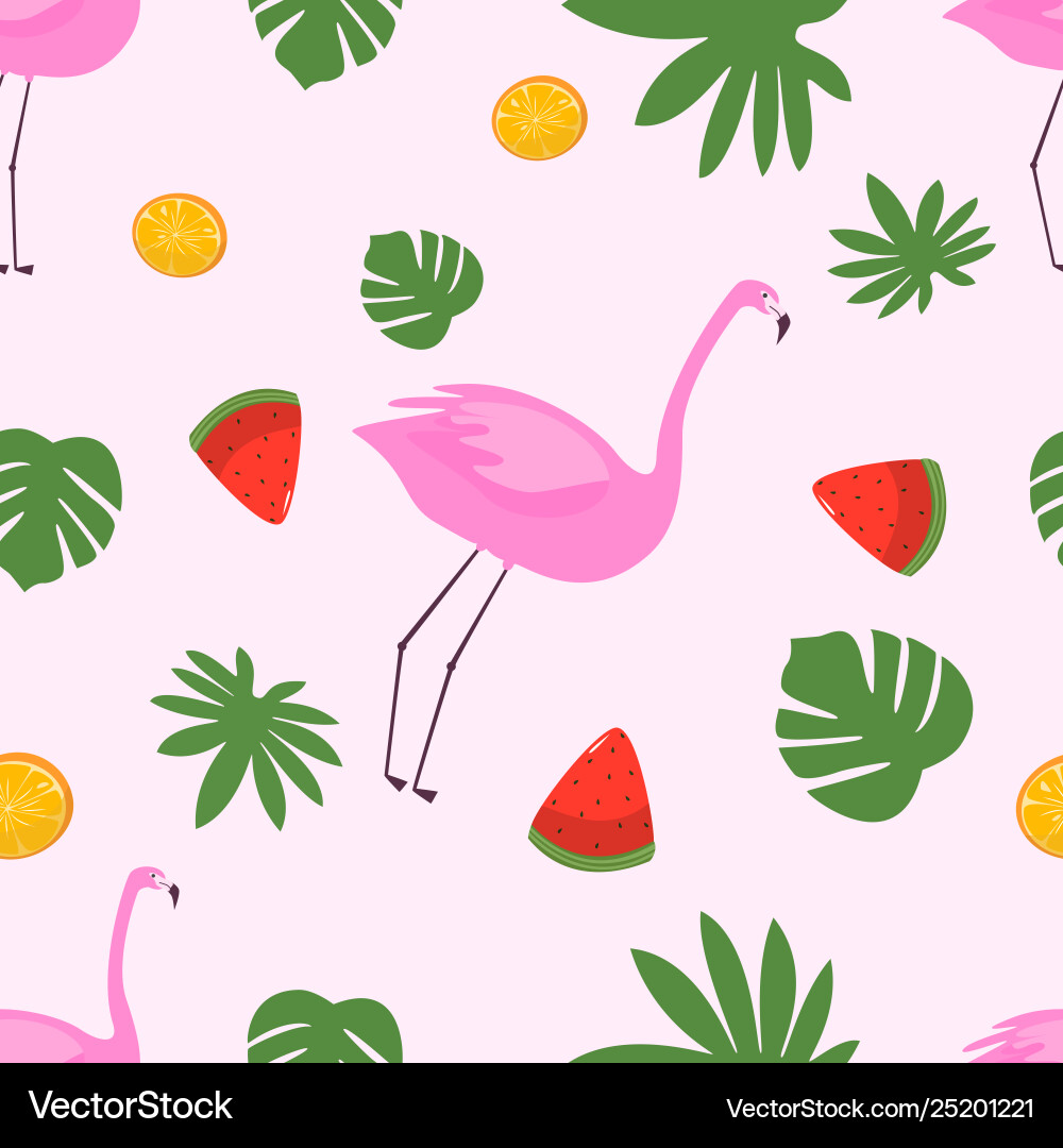 Seamless pattern flamingo with leaves Seamless pattern flamingo with leaves Vector Image