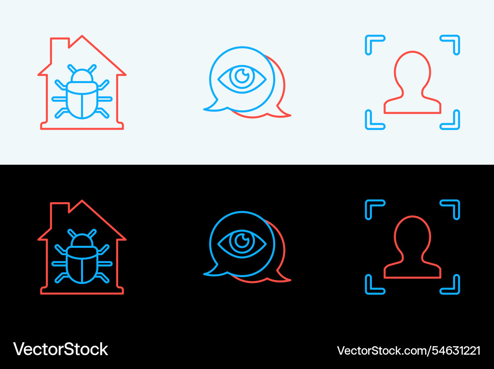 Set line face recognition house system bug Vector Image