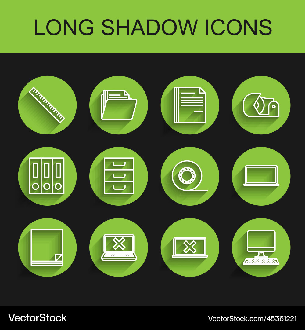 Set line file document laptop and cross mark vector image