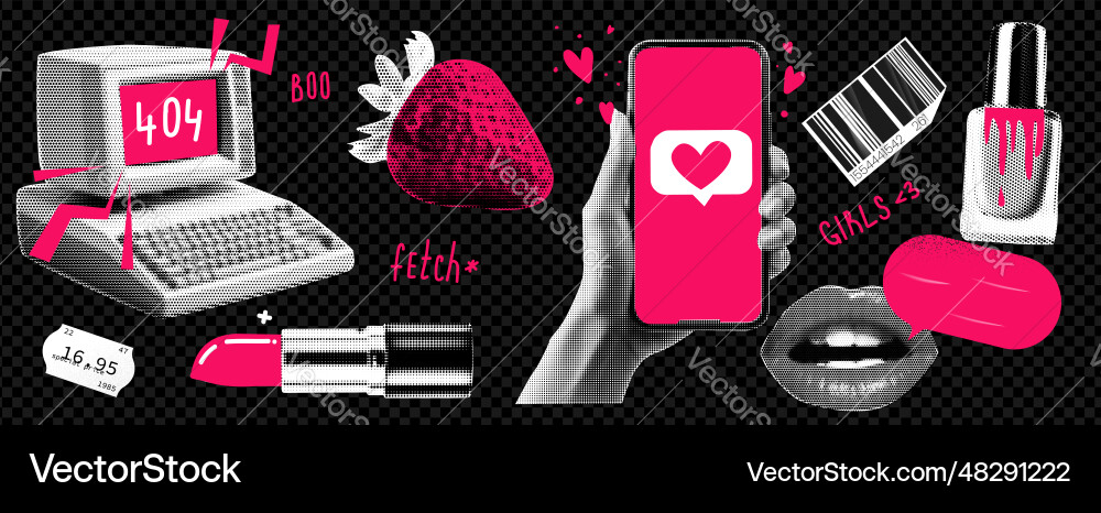 Elements for collage in halftone processing girly vector image