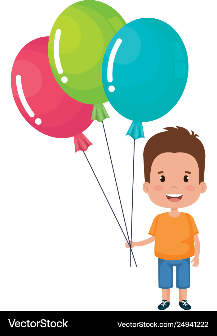 Happy little boy with balloons air character Happy little boy with balloons air character vector image