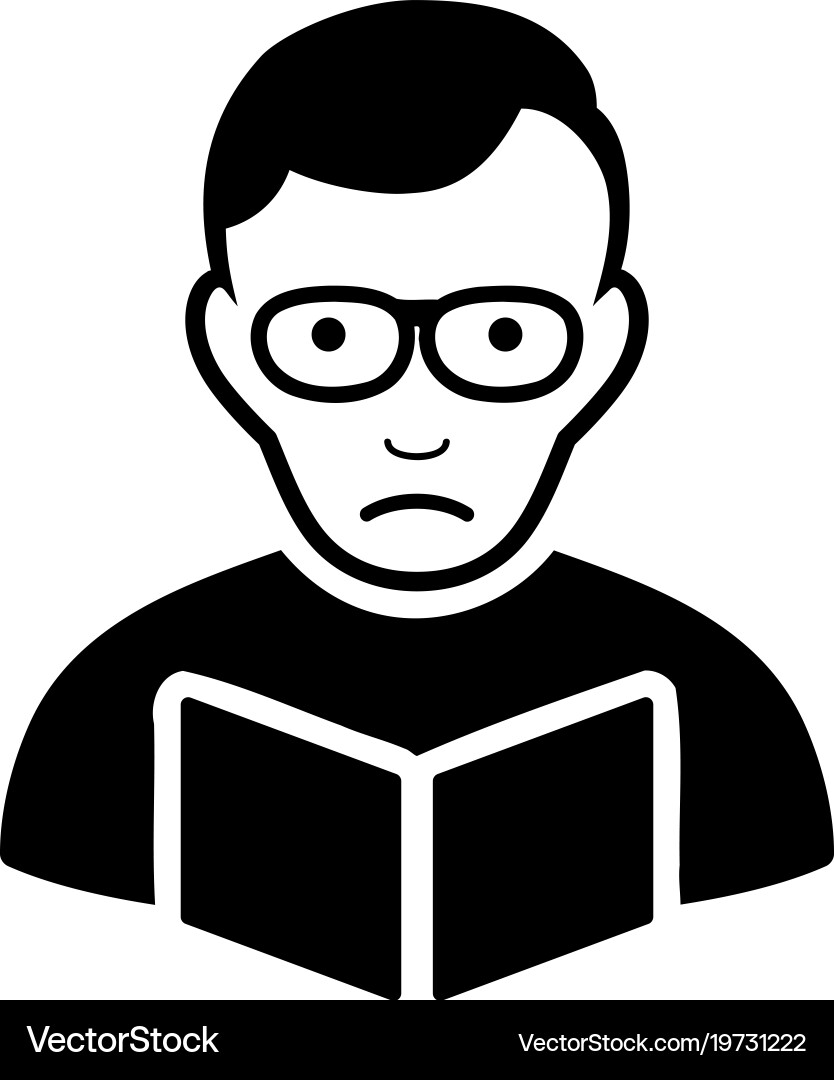 Sad reader student black icon Royalty Free Vector Image