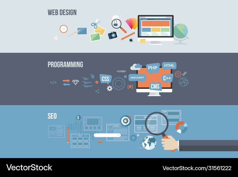 Set flat design concepts for web development Vector Image