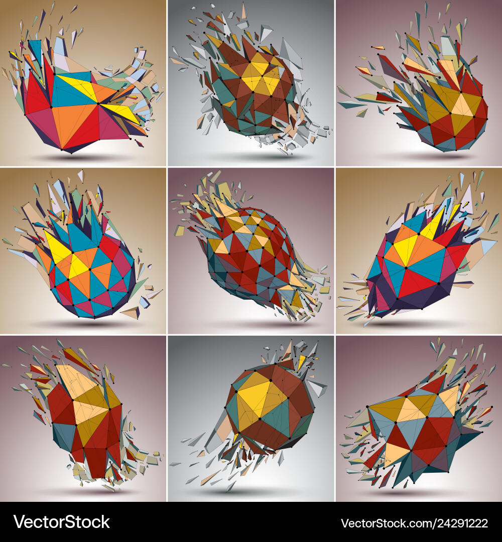 Set of 3d low poly objects with black connected Set of 3d low poly objects with black connected vector image