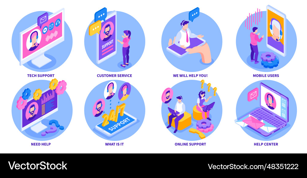 Tech support round compositions Tech support round compositions vector image