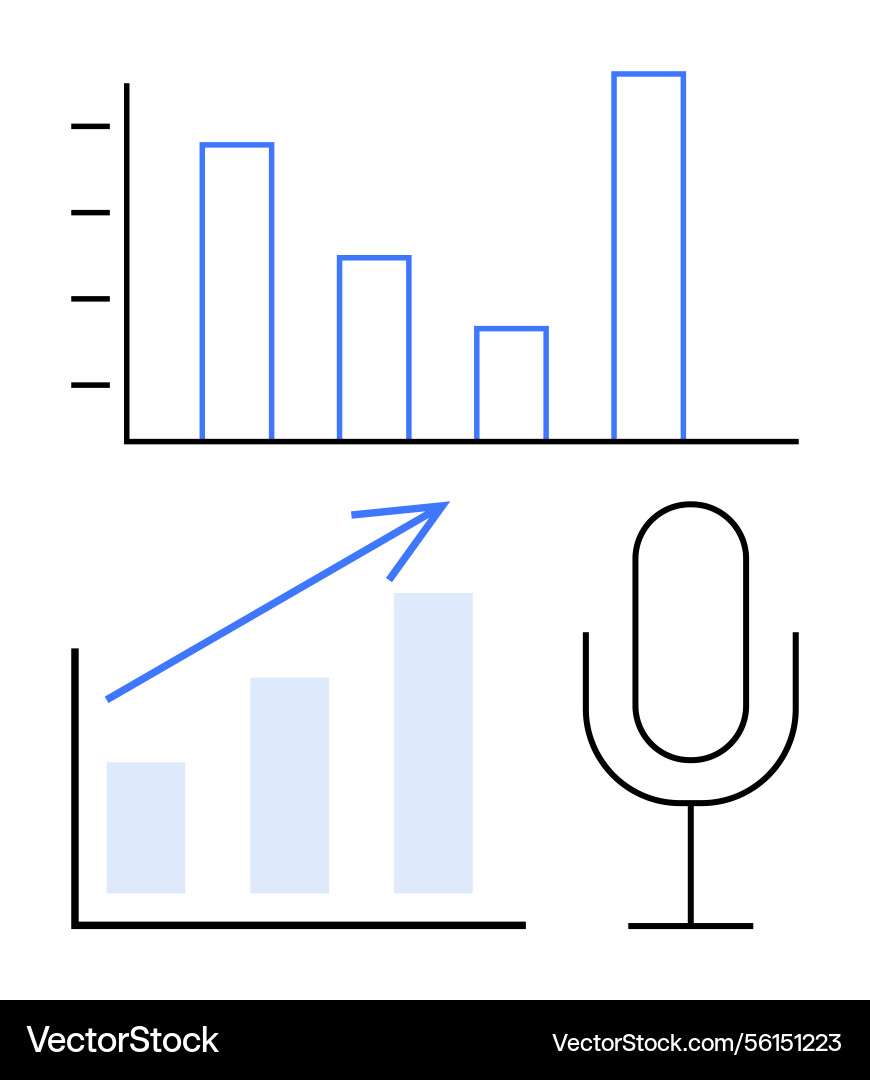 Charts and microphone representing data analysis Charts and microphone representing data analysis vector image