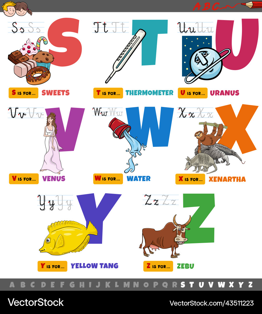Educational cartoon alphabet letters for children Educational cartoon alphabet letters for children vector image