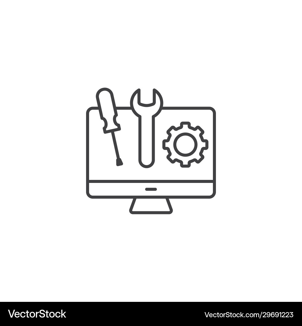 Line computer technical support icon on white Line computer technical support icon on white vector image