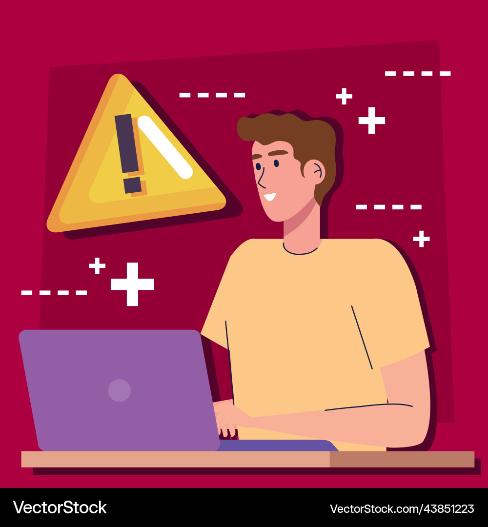 Man using laptop with alert vector image