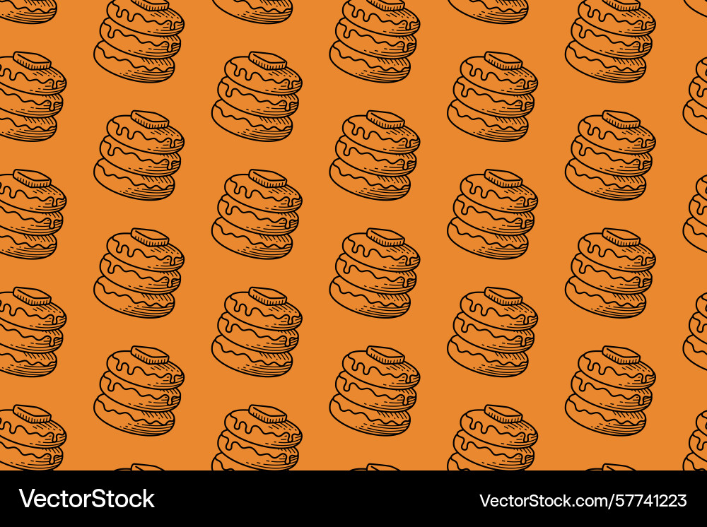 Pancake butter syrup pattern on tan background Vector Image