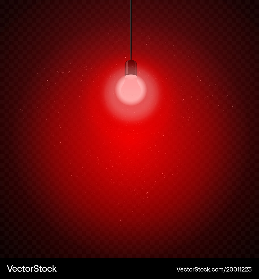 Red Light Bulb auf dunklem Hintergrund Vektorbild