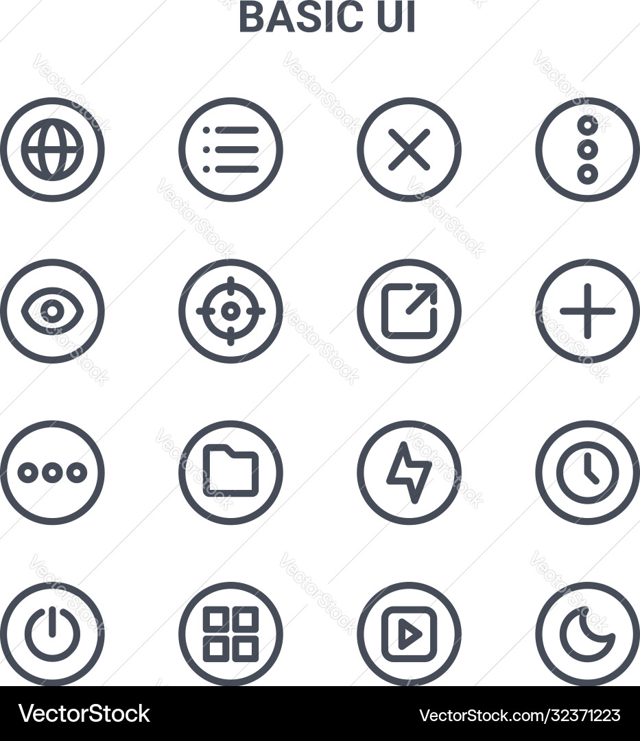 Set 16 basic ui concept line icons 64x64 thin Set 16 basic ui concept line icons 64x64 thin vector image