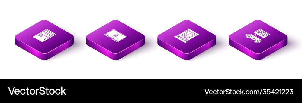 Set isometric computer laptop game guide Set isometric computer laptop game guide vector image