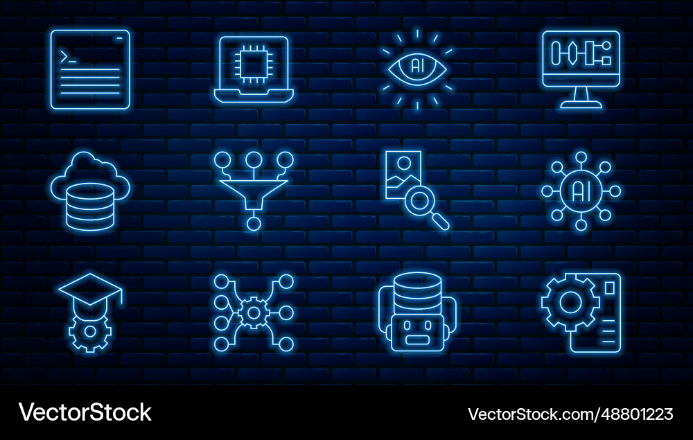 Set line neural network artificial intelligence Set line neural network artificial intelligence vector image