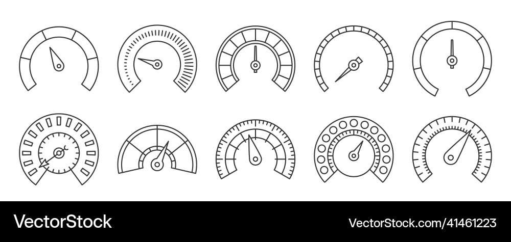 Speedometer scale interface speed black line set Speedometer scale interface speed black line set vector image