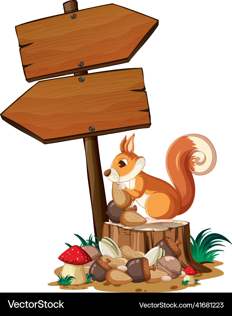 Squirrel with wooden sign banner Squirrel with wooden sign banner vector image