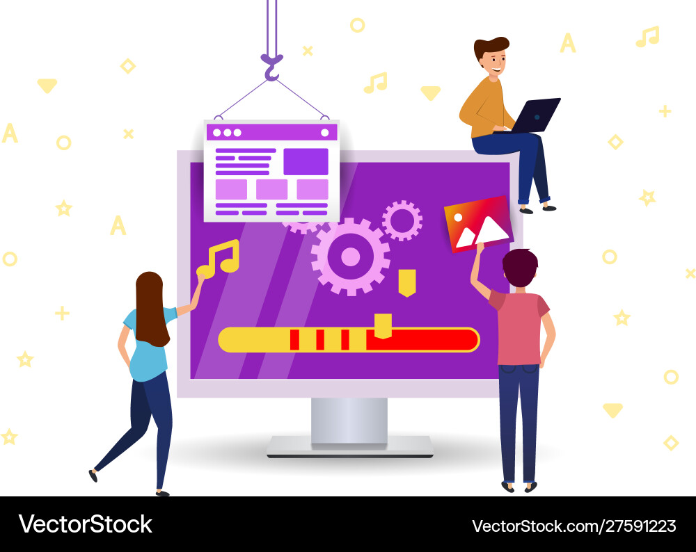 Update software to your computer team work Update software to your computer team work vector image