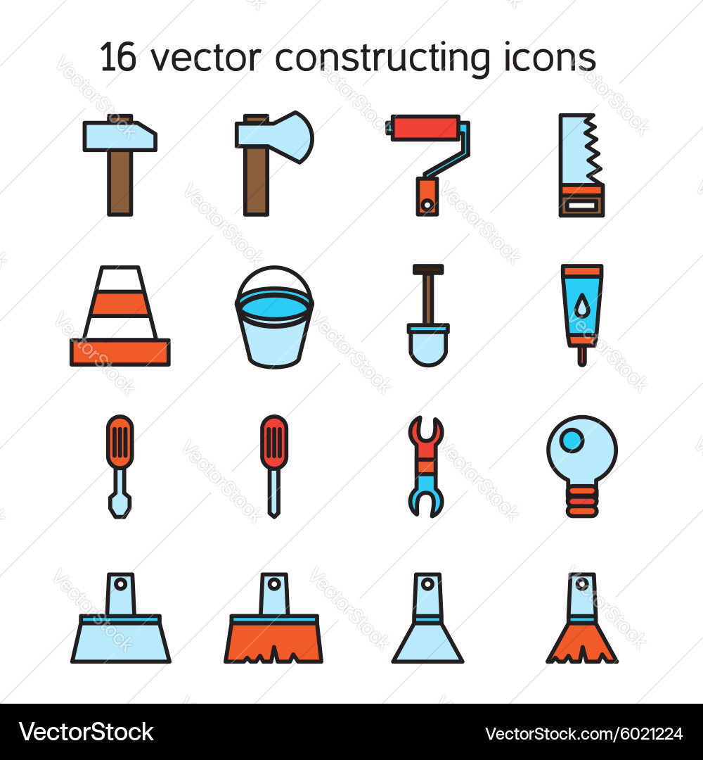 Constructing and building icons set Vector Image