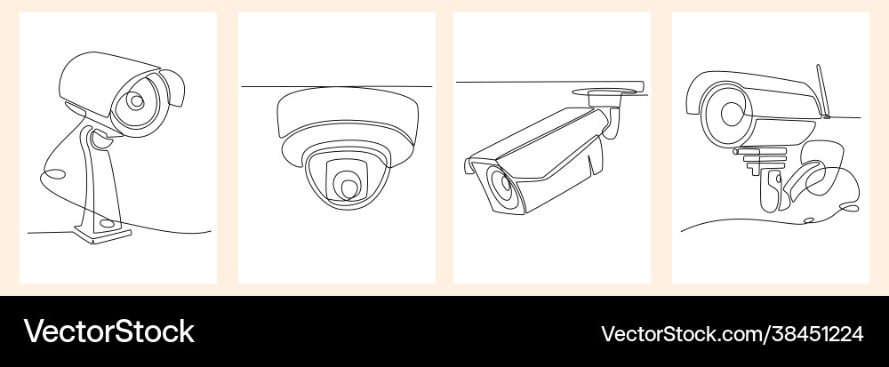 Continuous line drawing surveillance cctv Continuous line drawing surveillance cctv vector image