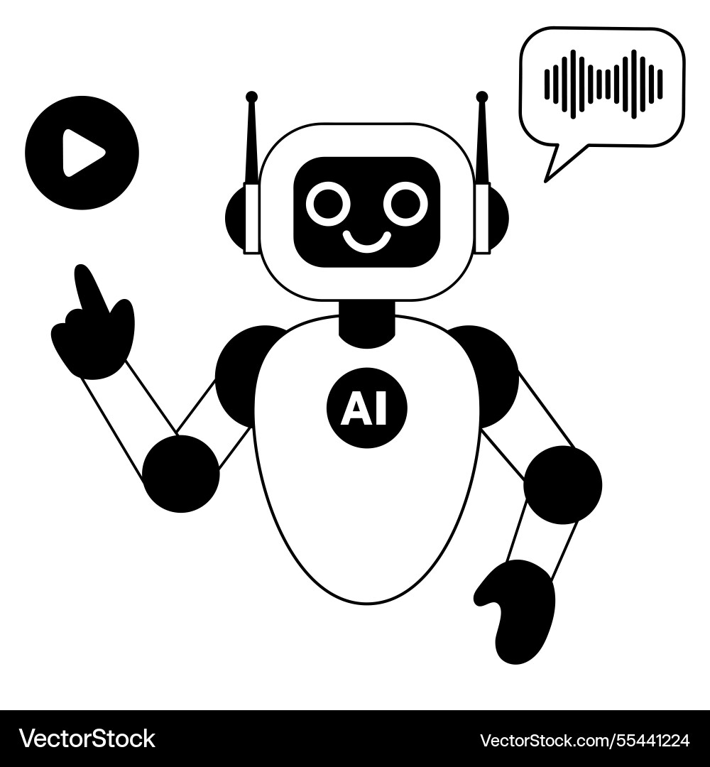 Cute ai robot generates audio linear Cute ai robot generates audio linear vector image