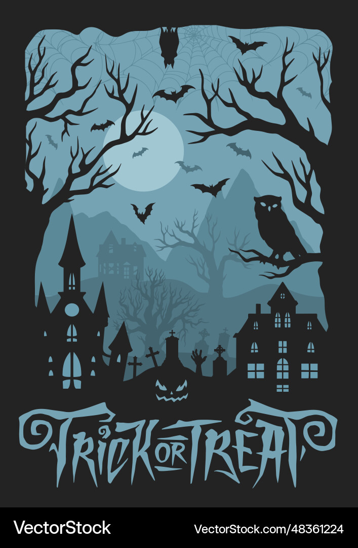 Halloween Night Landscape Vector Image