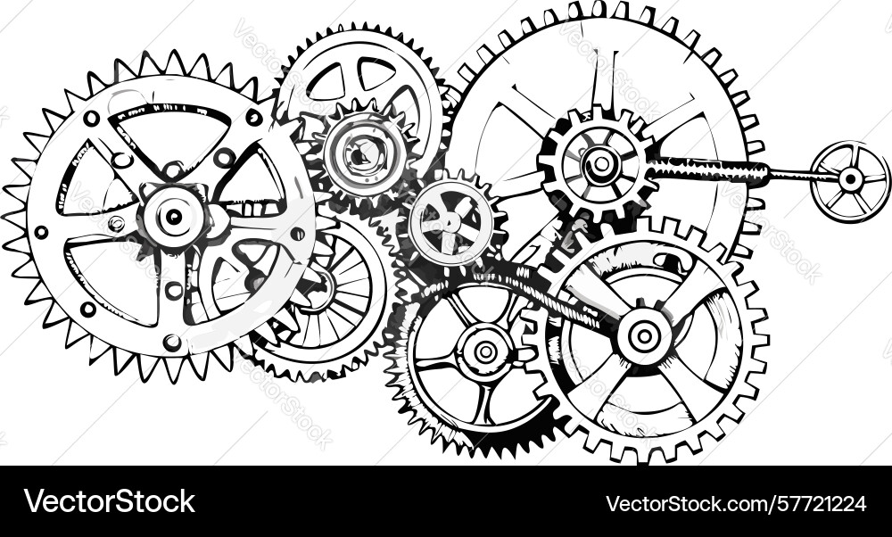 Intricate mechanical gears and cogs mechanism Vector Image