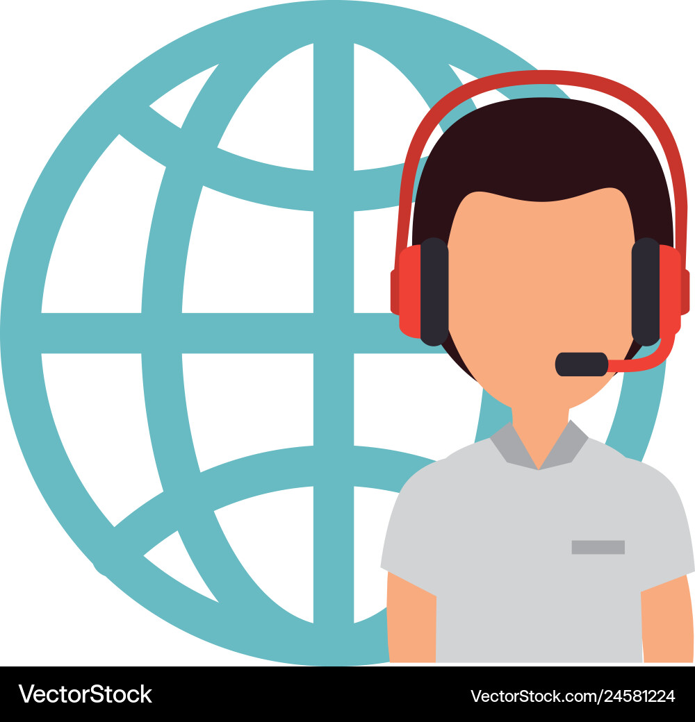Logistic worker with headset and sphere planet Logistic worker with headset and sphere planet vector image