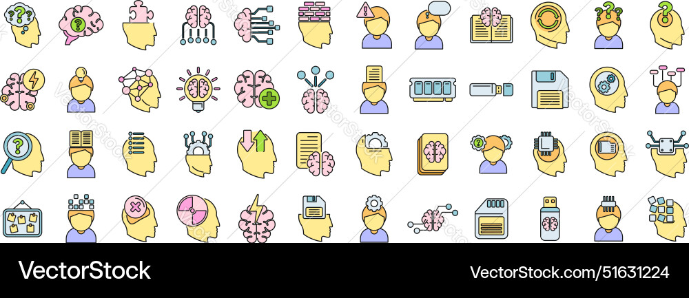 Memory icons set color line Vector Image