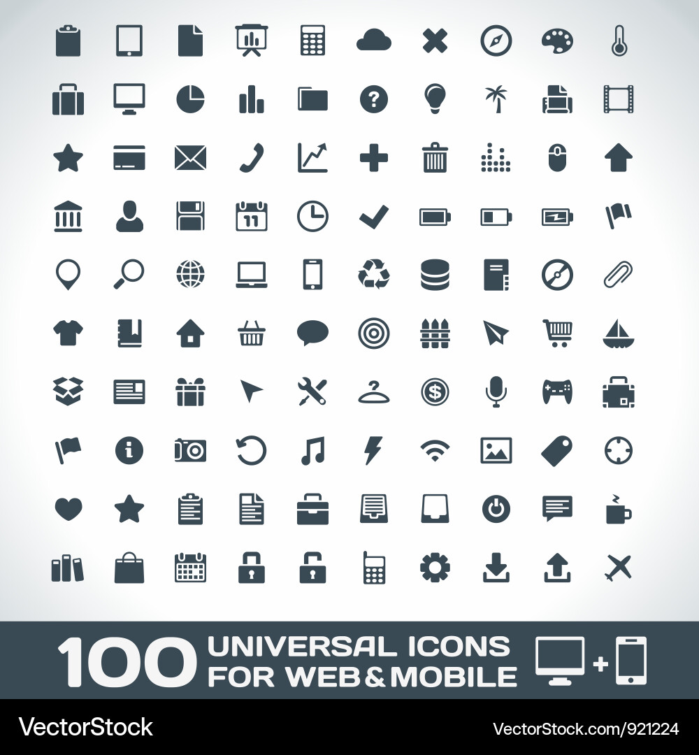 Mobile & Web Icon Set - 100 Icons Vector Image