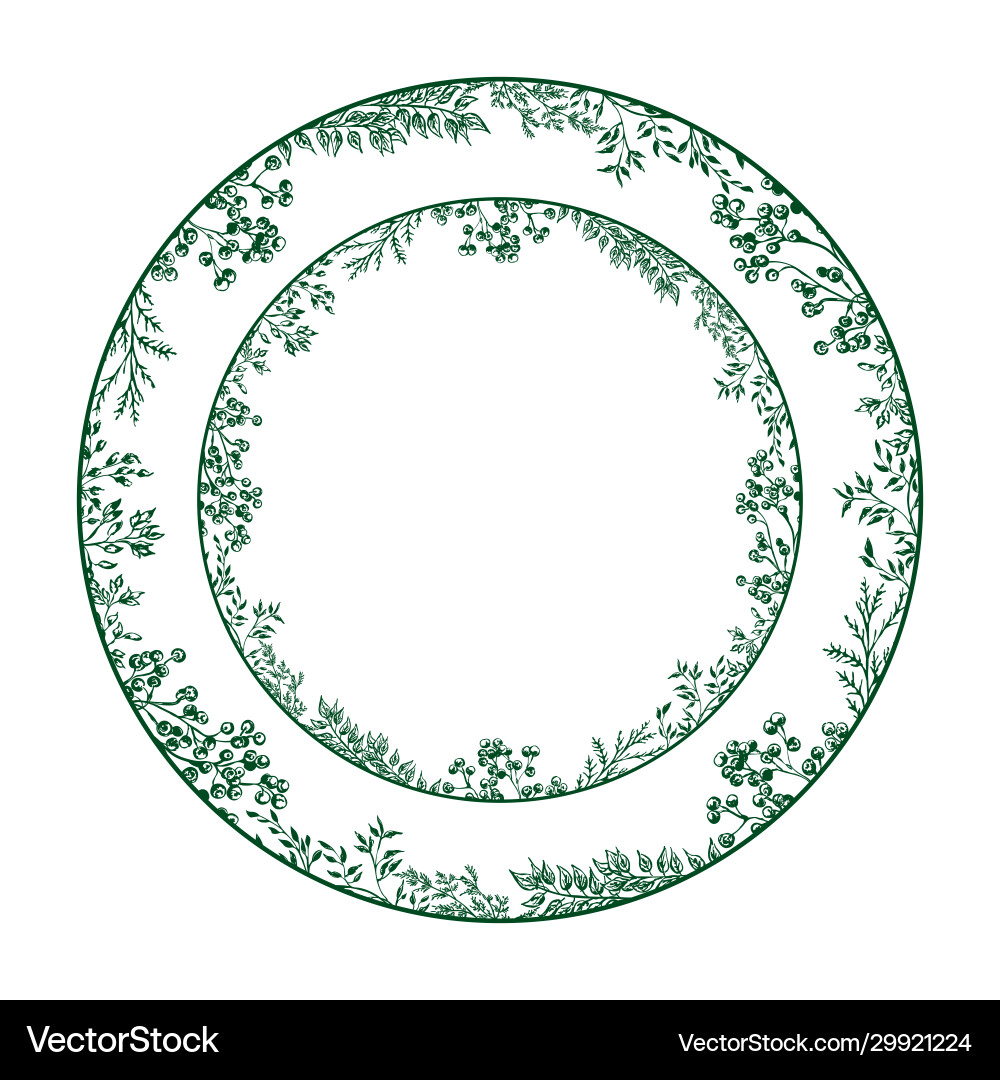 Plants pattern circular design for plates with lea vector image