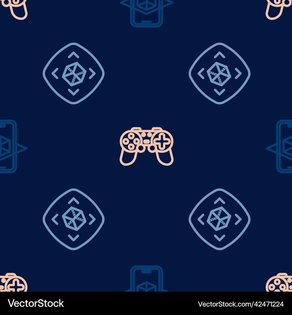 Set line 3d modeling and gamepad on seamless Vector Image