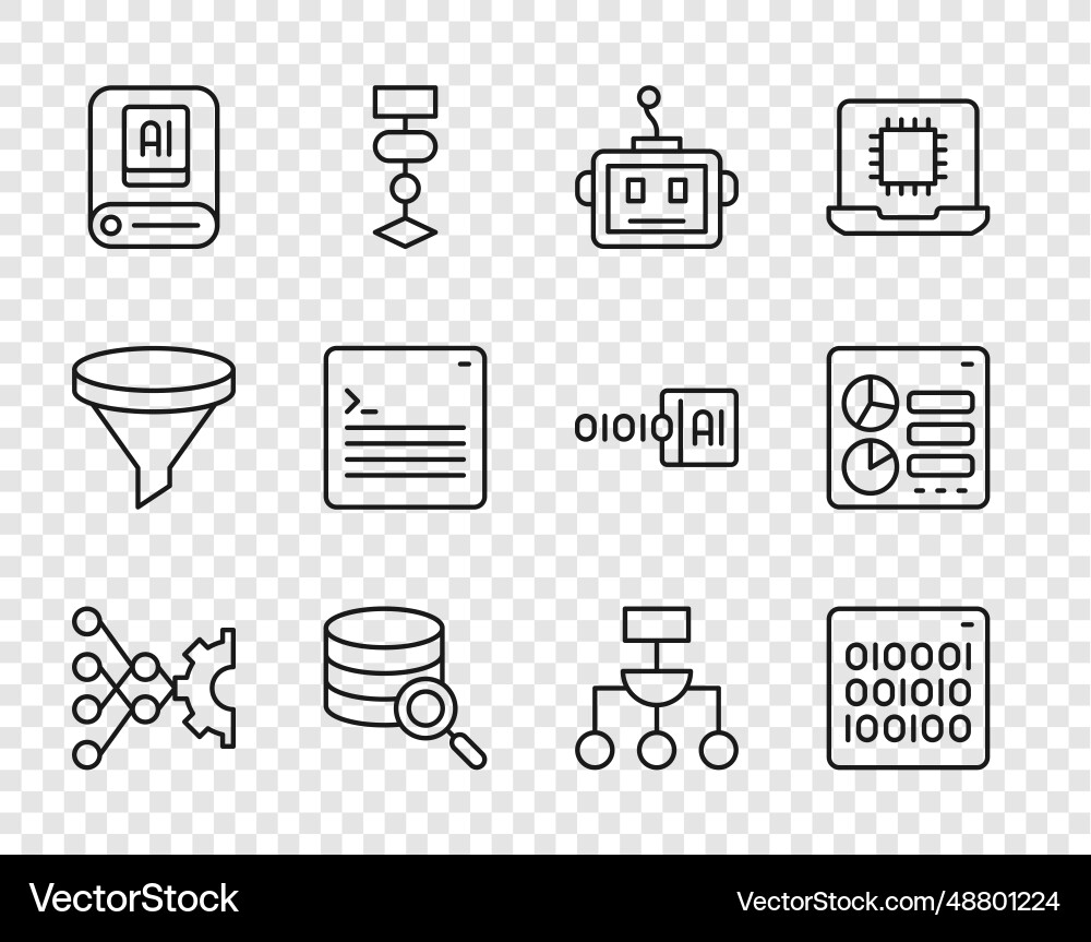 Set line neural network binary code artificial Set line neural network binary code artificial vector image