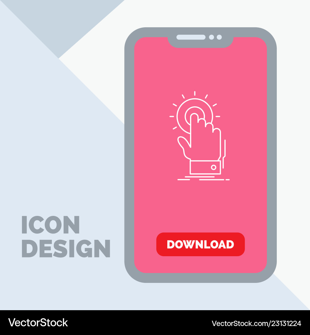 Touch click hand on start line icon in mobile Touch click hand on start line icon in mobile vector image