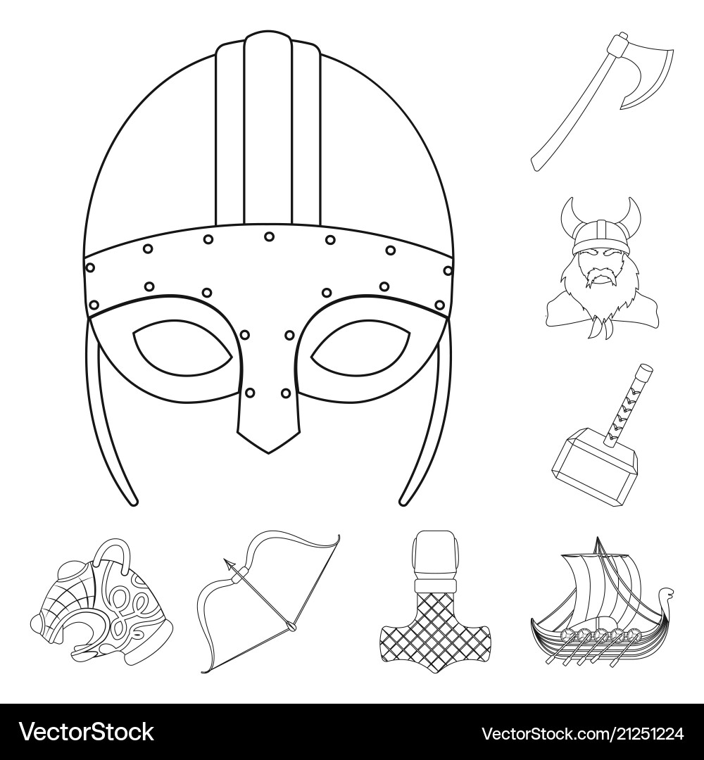Vikings and attributes outline icons in set Vikings and attributes outline icons in set Vector Image