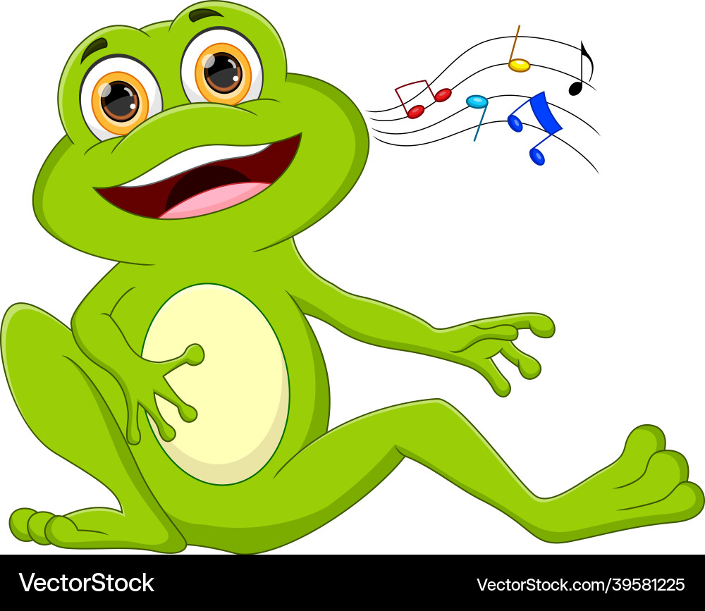 Cheerful Cartoon Frog Singing Vector Image