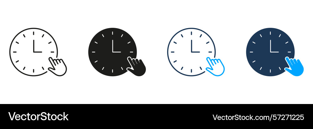 Clock with hand pointer line and solid icon set Clock with hand pointer line and solid icon set vector image