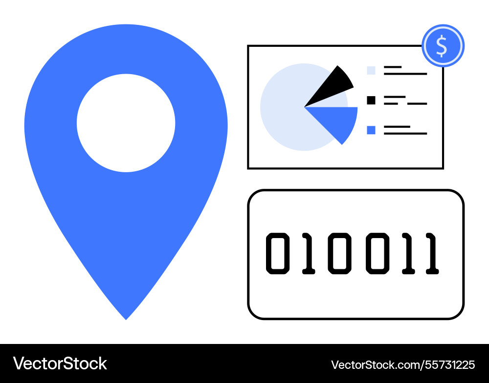 Data analytics with location pin and binary code Data analytics with location pin and binary code vector image