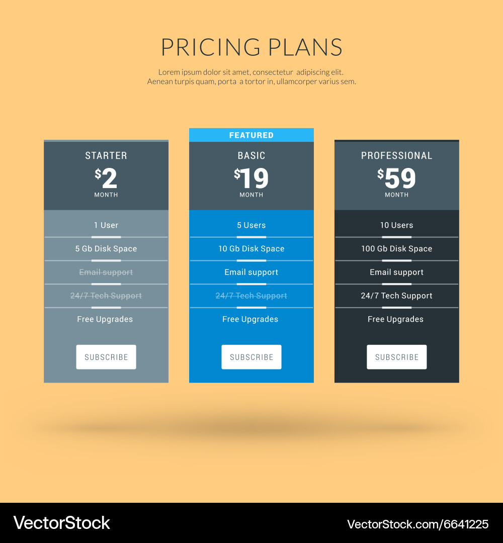 Design template for pricing table in flat vector image