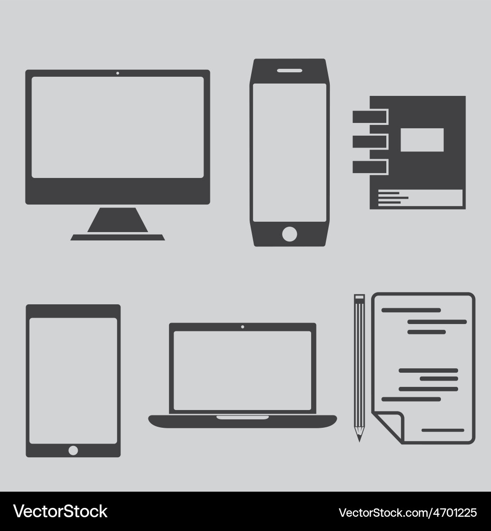 Flat design office elements and computer tablet Vector Image