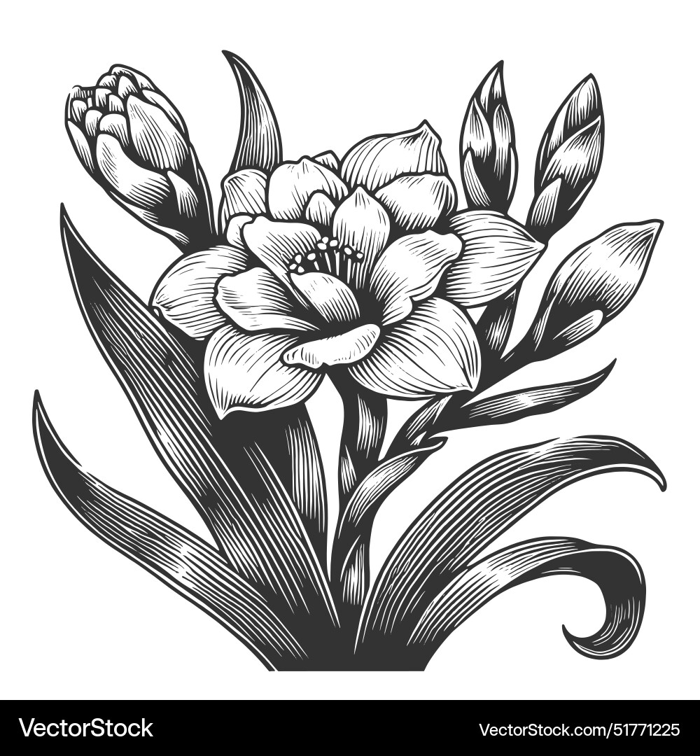 Freesia flower engraving Royalty Free Vector Image