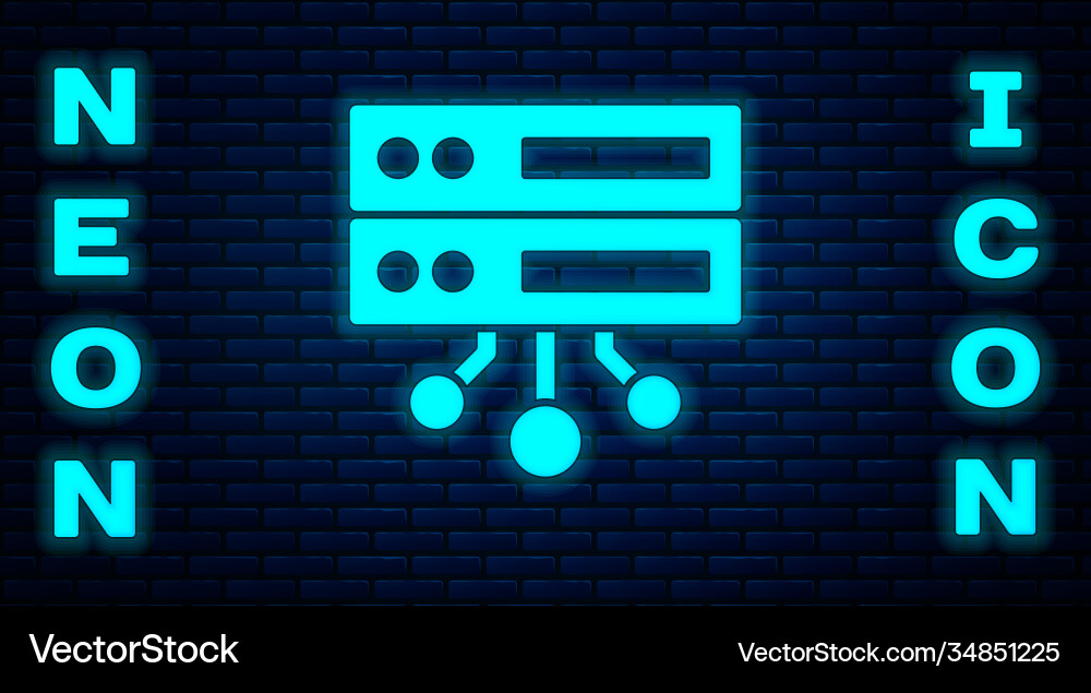 Glowing neon server data web hosting icon Glowing neon server data web hosting icon Vector Image