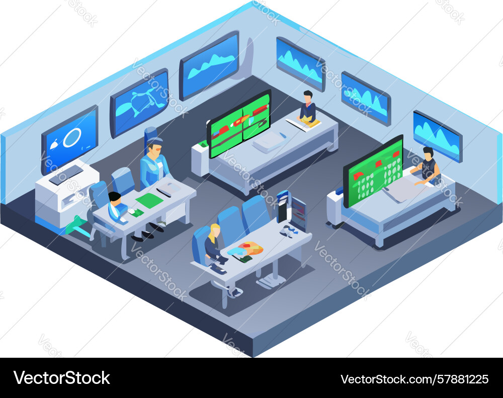 High-tech office with multiple monitor Vector Image