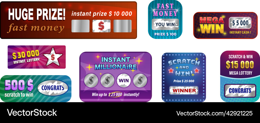 Instant scratching lottery winner tickets Instant scratching lottery winner tickets vector image