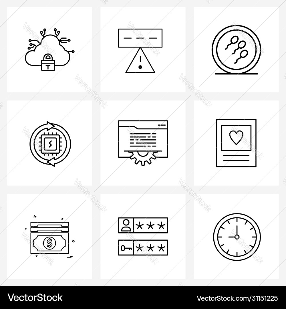 Modern style set 9 line pictograph grid based vector image