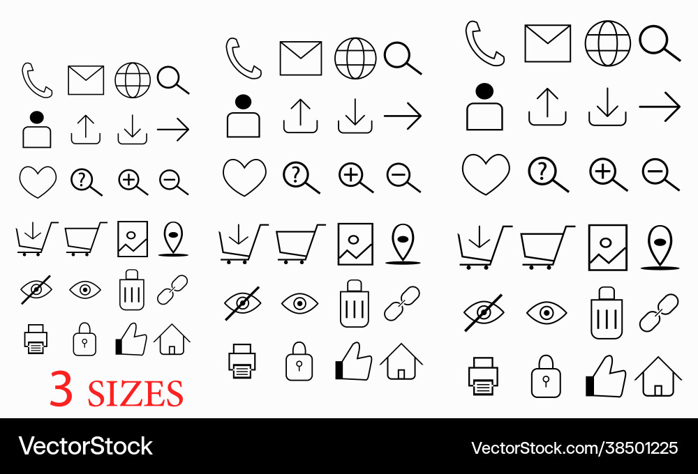 Most used icons webdesign three sizes vector image
