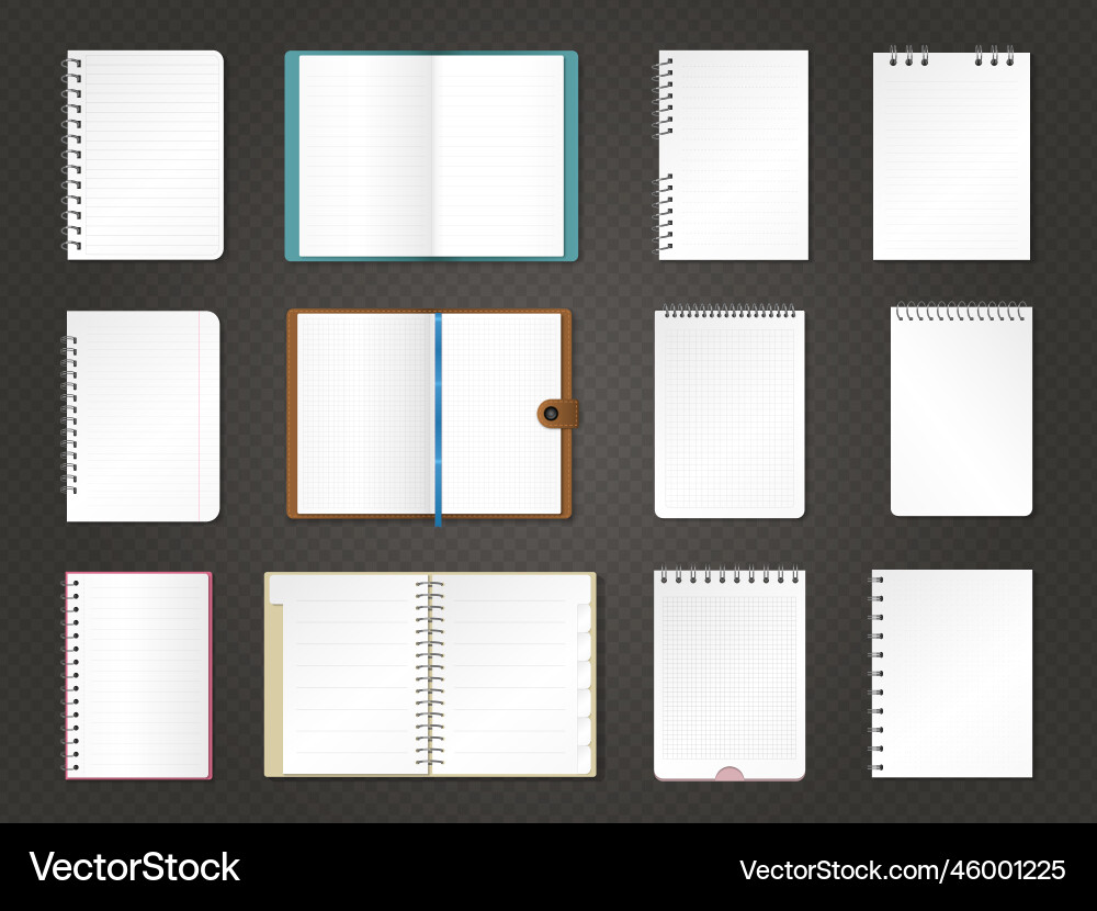 Notebook sheets empty daily notes realistic bind Notebook sheets empty daily notes realistic bind vector image